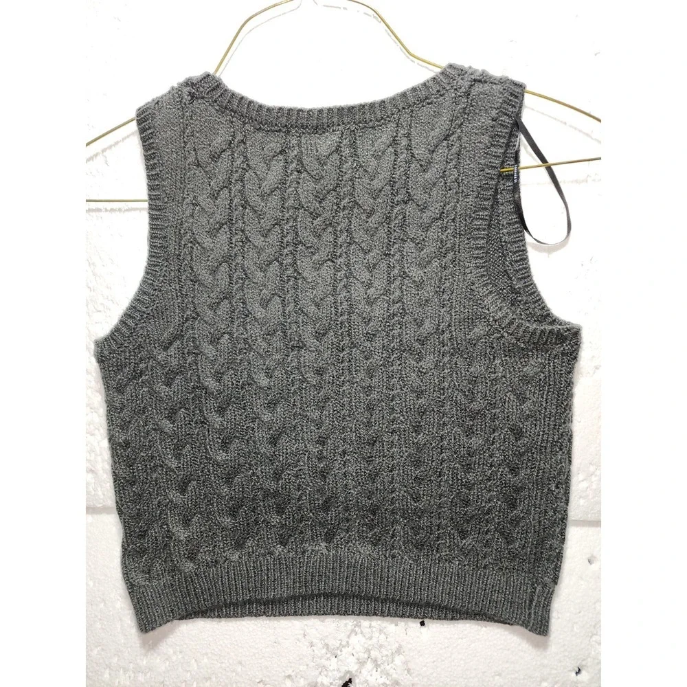 Forever 21 Sweater Top Women Large Dark Gray Knitted Sleeveless Cropped - Picture 4 of 11